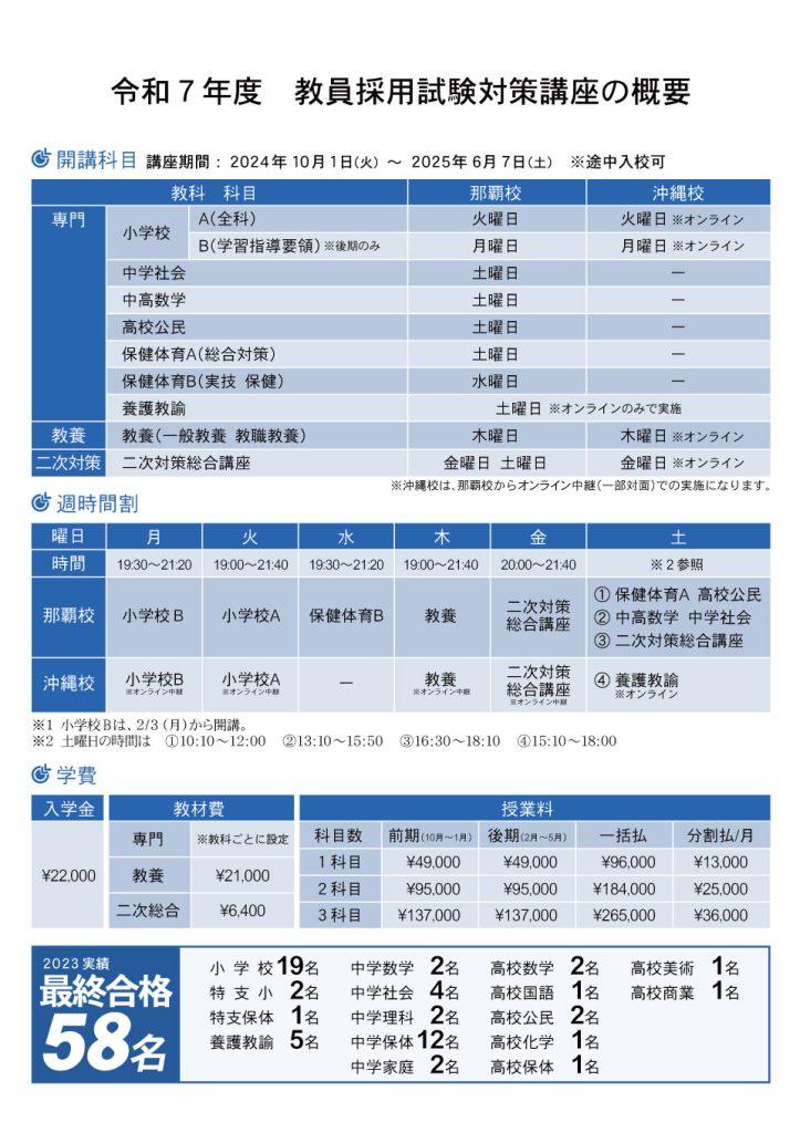 令和７年度 教員採用試験対策講座の概要